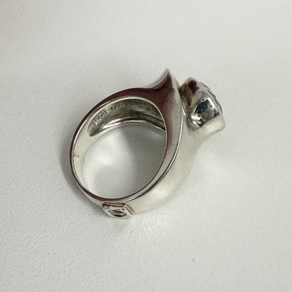 Vintage ELLE Sterling Cubic Zirconia Ring Modernist Style 10 Grams Size 7 1/4 - Picture 8 of 14